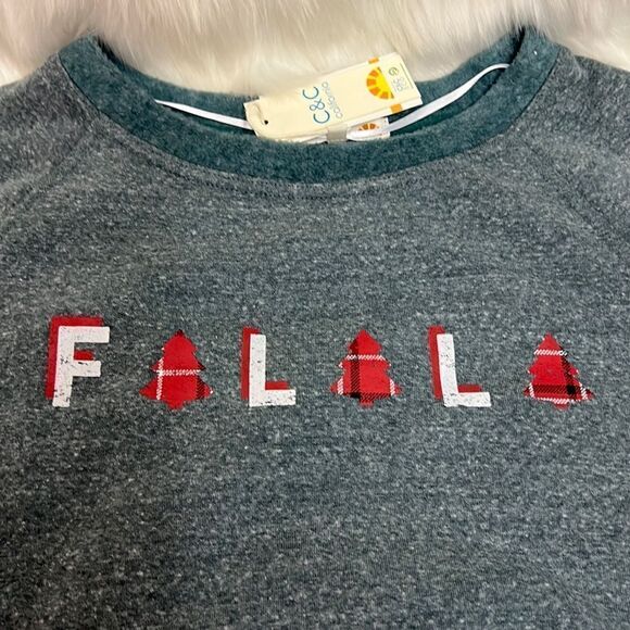 C & C California Green Long Sleeve Christmas FA LA LA Sweatshirt S NWT C19 - Picture 2 of 5